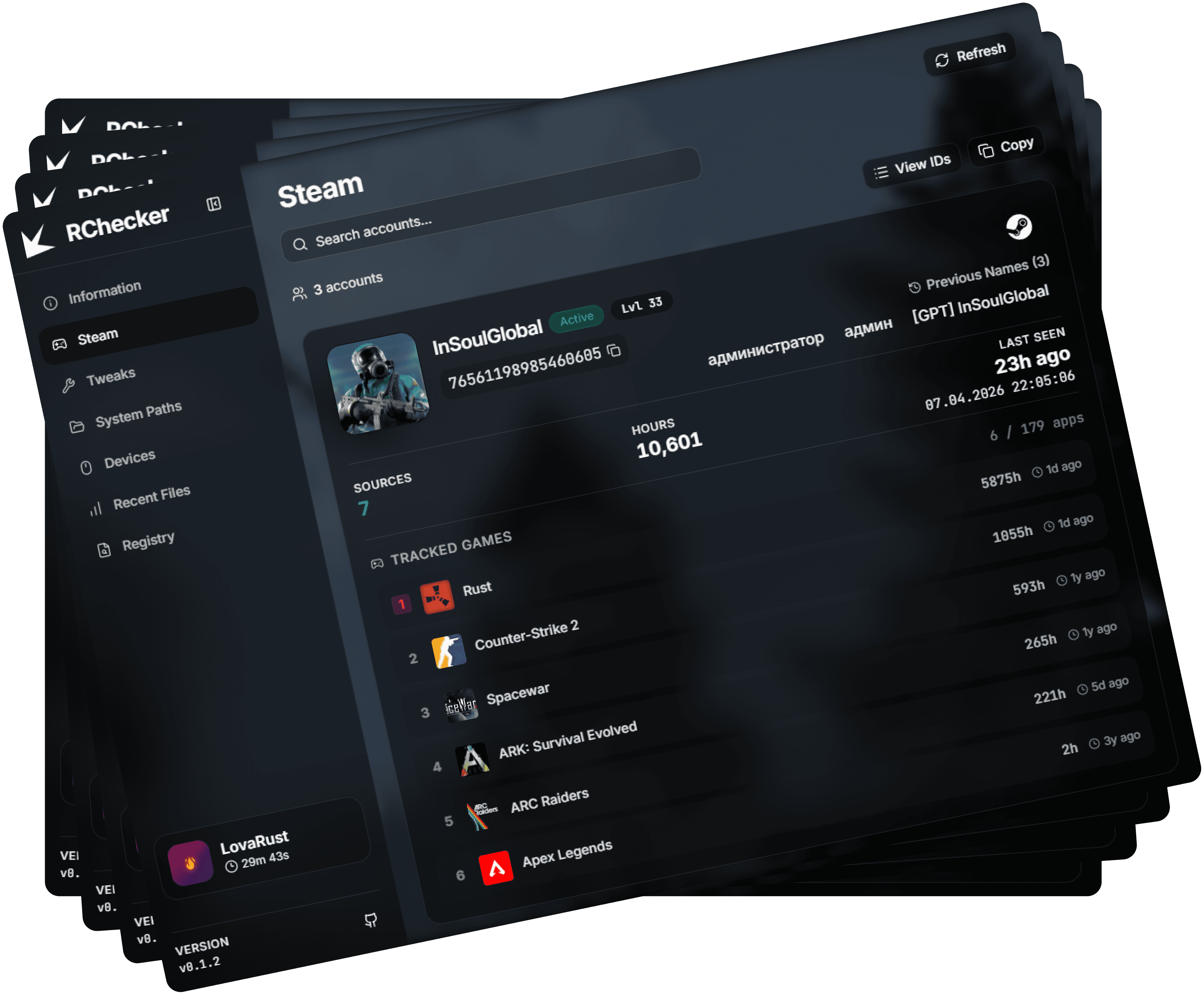 RChecker client scanning Steam accounts